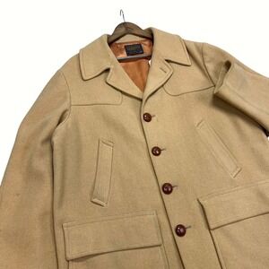 Vintage 80s Pendleton Wool Pea Coat Jacket Leather Buttons Flap Pockets Men's XL
